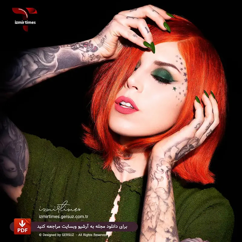 کاشت ناخون رنگ سبز رنگ مو هویجی کت وون دی پیرهن دخترانه سبز تاتوی انگشت